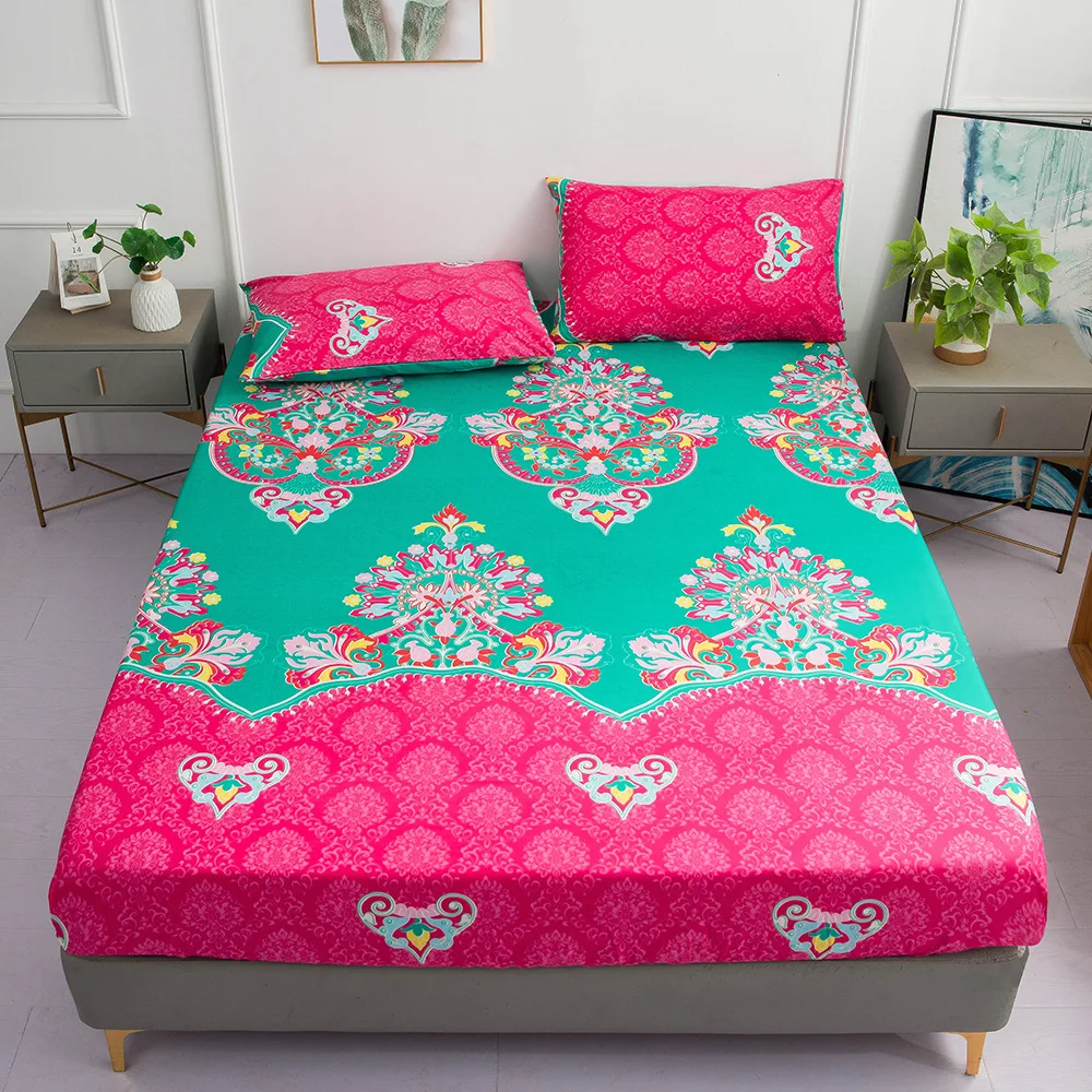 

Bohemian Style 3PCS Bedsheet Bed Mattress Cover Print Sheet Four Corners With Elastic Suit Every Season With Pillowcase
