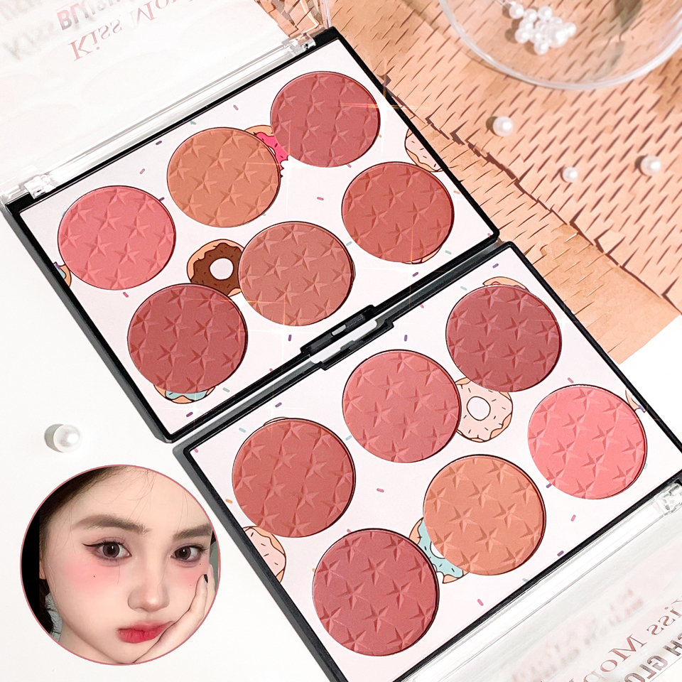 Six-color blush plate girl's heart waterproof matte pearl multi-color nude makeup natural grooming students