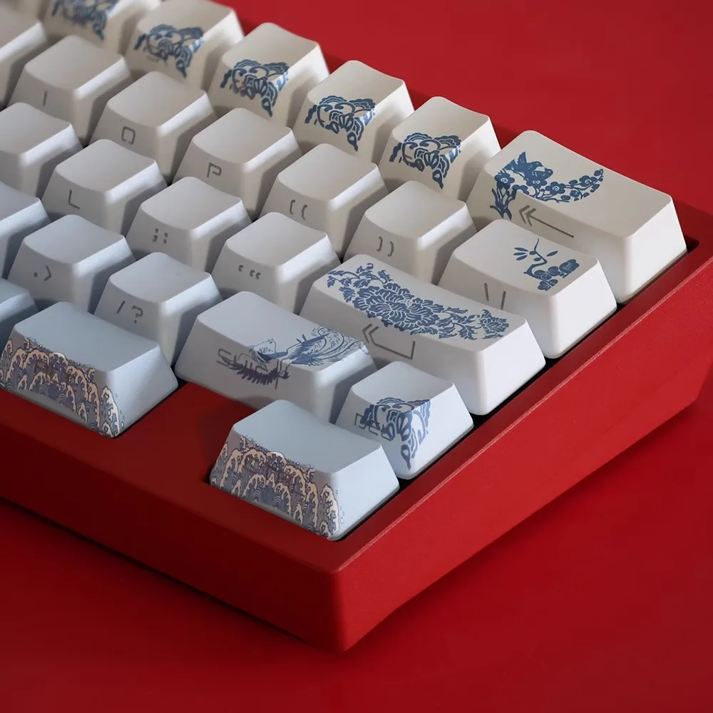 Keycaps de Porcelana Azul e Branca Keycap de Impressão Lateral Retroiluminado Gradiente Pbt Perfil Oem Teclado mx Switch 67 75 134 Teclas - Imagem 2