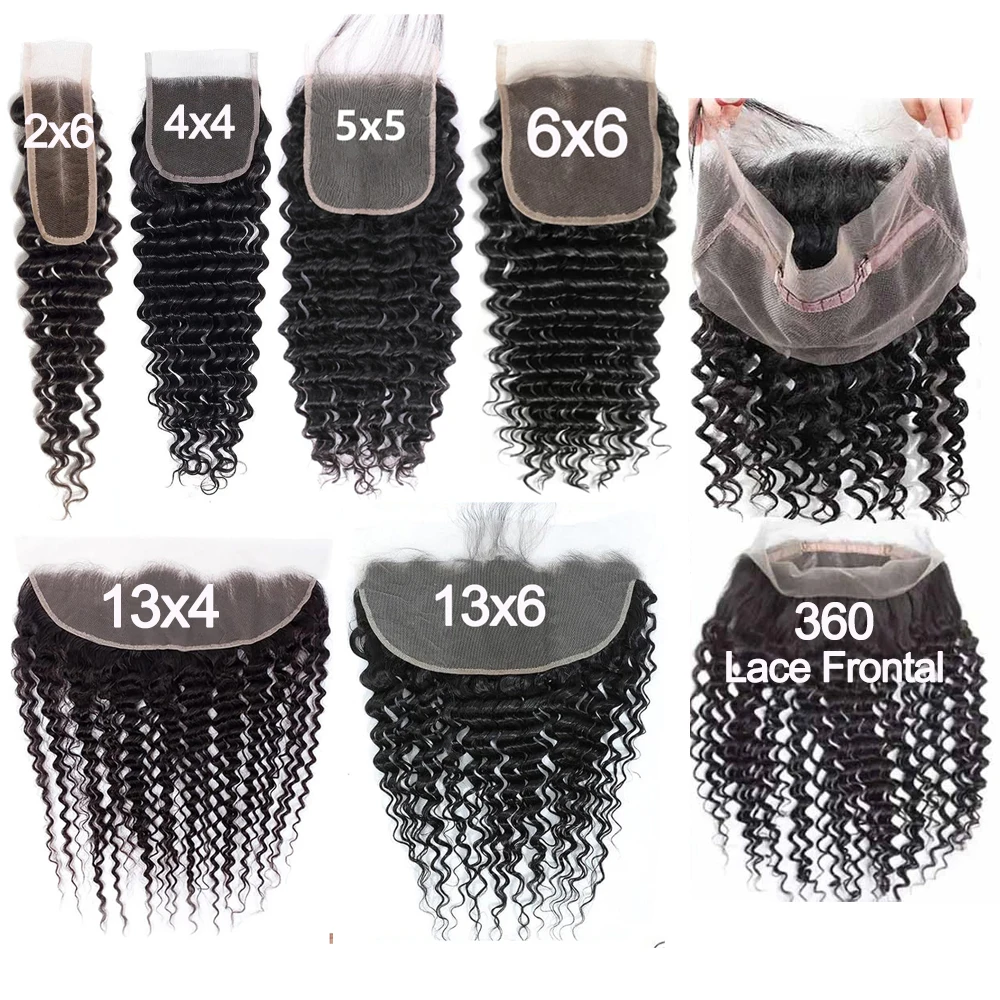 Deep Wave 13x6 Lace Frontal Only 360 Lace Brazilian Virgin Human Hair 2x6 Lace Closure 4x4 5x5 Transparent Swiss Lace Closure 1