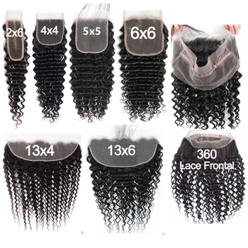 Deep Wave 13x6 Lace Frontal Only 360 Lace Brazilian Virgin Human Hair 2x6 Lace Closure 4x4 5x5 Transparent Swiss Lace Closure 1