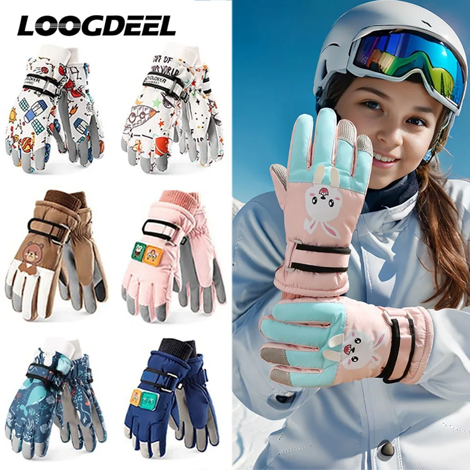 

LOOGDEEL Winter Warmth Skiing Gloves Children Touch Screen Waterproof Windproof Cycling Snowboard Ski Sports Mittens Girls Boys