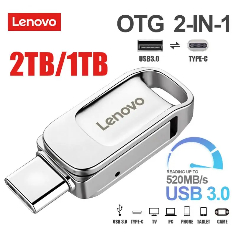 

Lenovo 1TB/2TB USB 3.0 Flash Drive 512GB 256GB Type-c 2 In 1 High Speed Pendrive 128GB Storage Device WaterProof U Stick for PC