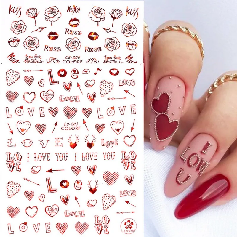 

1PCS Valentine's Day Series Nail Stickers Nail Decorations Nail Decals 3D Cartoon Red Love Roses For Married Nail Stickers