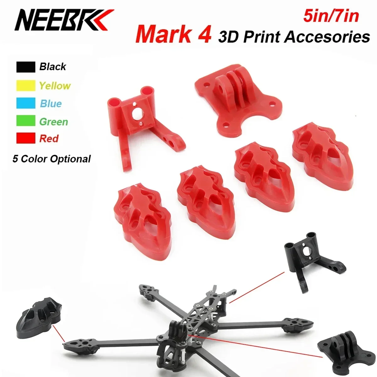 Mark4 7 인치 295mm 315mm RC 비행기 FPV 레이싱 드론 쿼드 콥터 프레임 카메라 장착/안테나/모터 장착베이스 3D 인쇄 키트