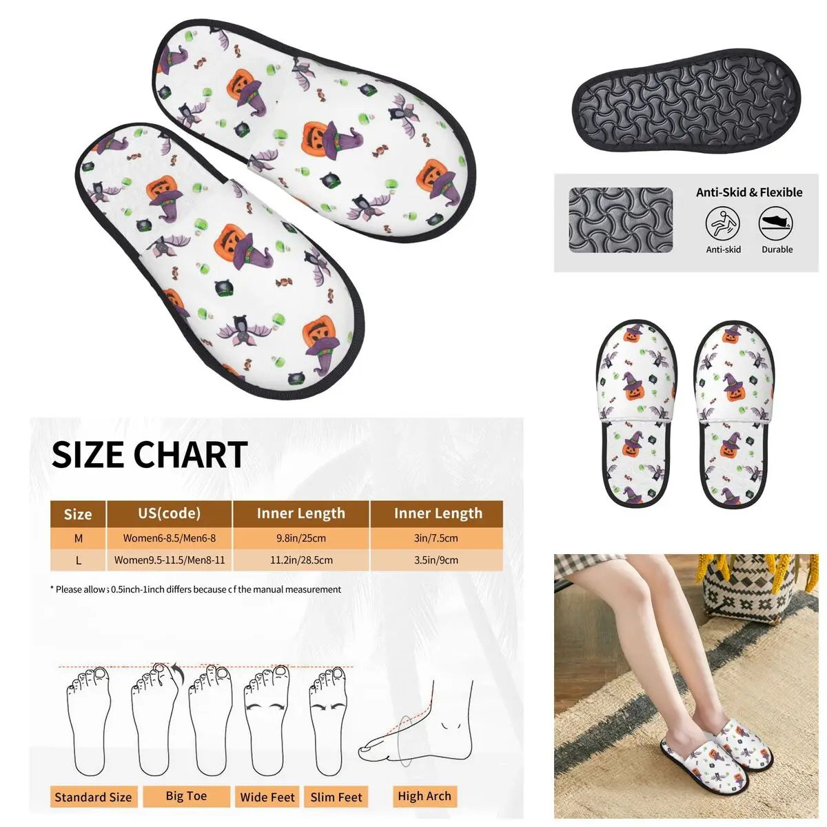 

Halloween Pumpkins Bats Witch Pattern Men Women Furry slippers,Cosy pantoufle homme Home slippers