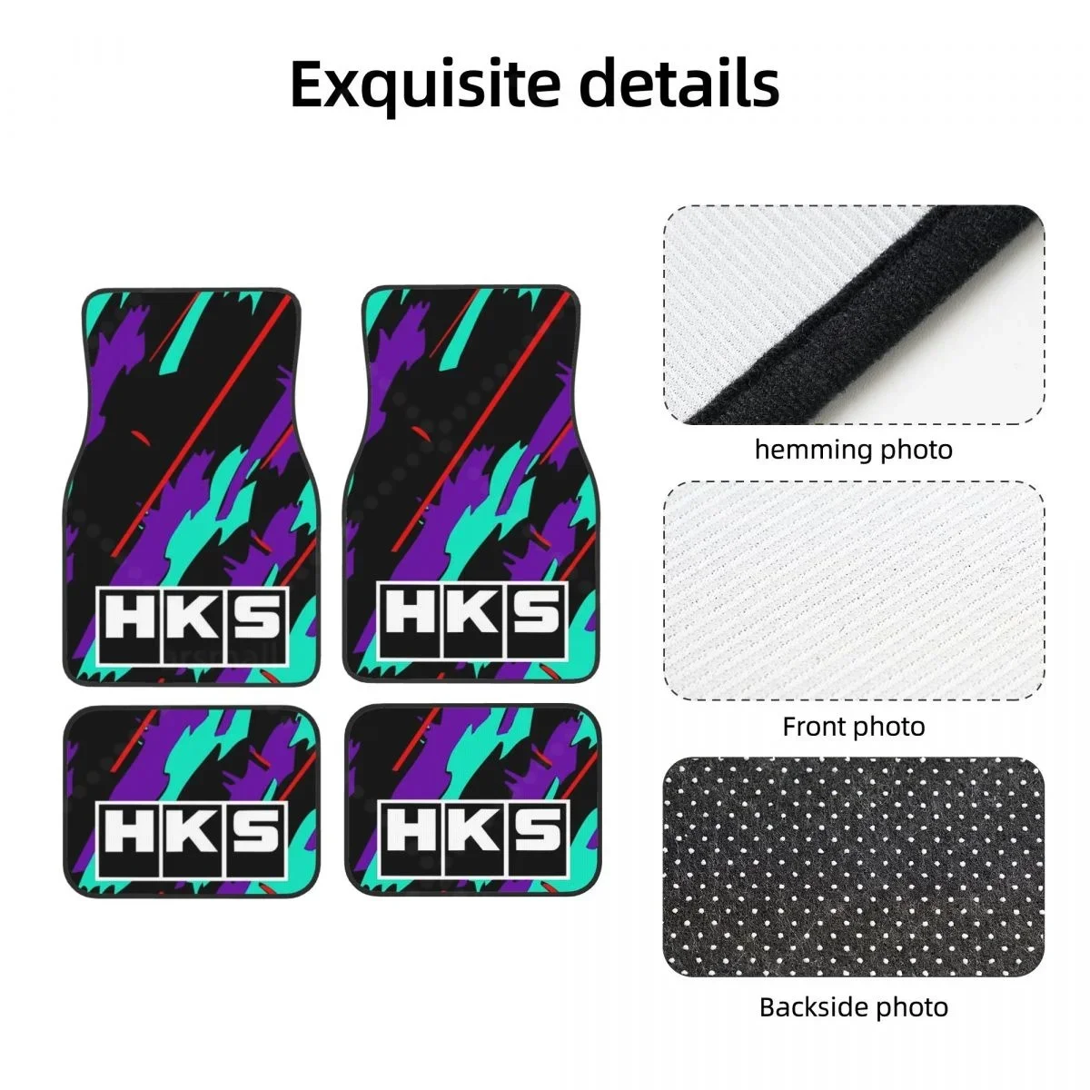 HKS 레트로 패턴 자동차 바닥 매트, 고강도 앞뒤 고무 바닥 매트 카펫 바닥 보호, 대부분의 차량에 적합