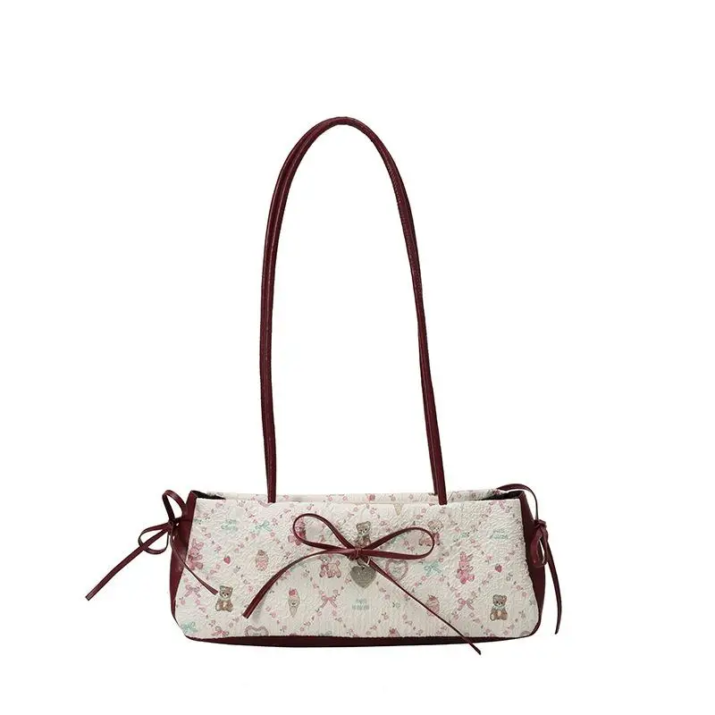 New Fashion Sweet Bow Shoulder Bag Cartoon Print Underarm Bag Tote Bag Versatile Large Capacity Commuter Handbag Holiday Gift 9