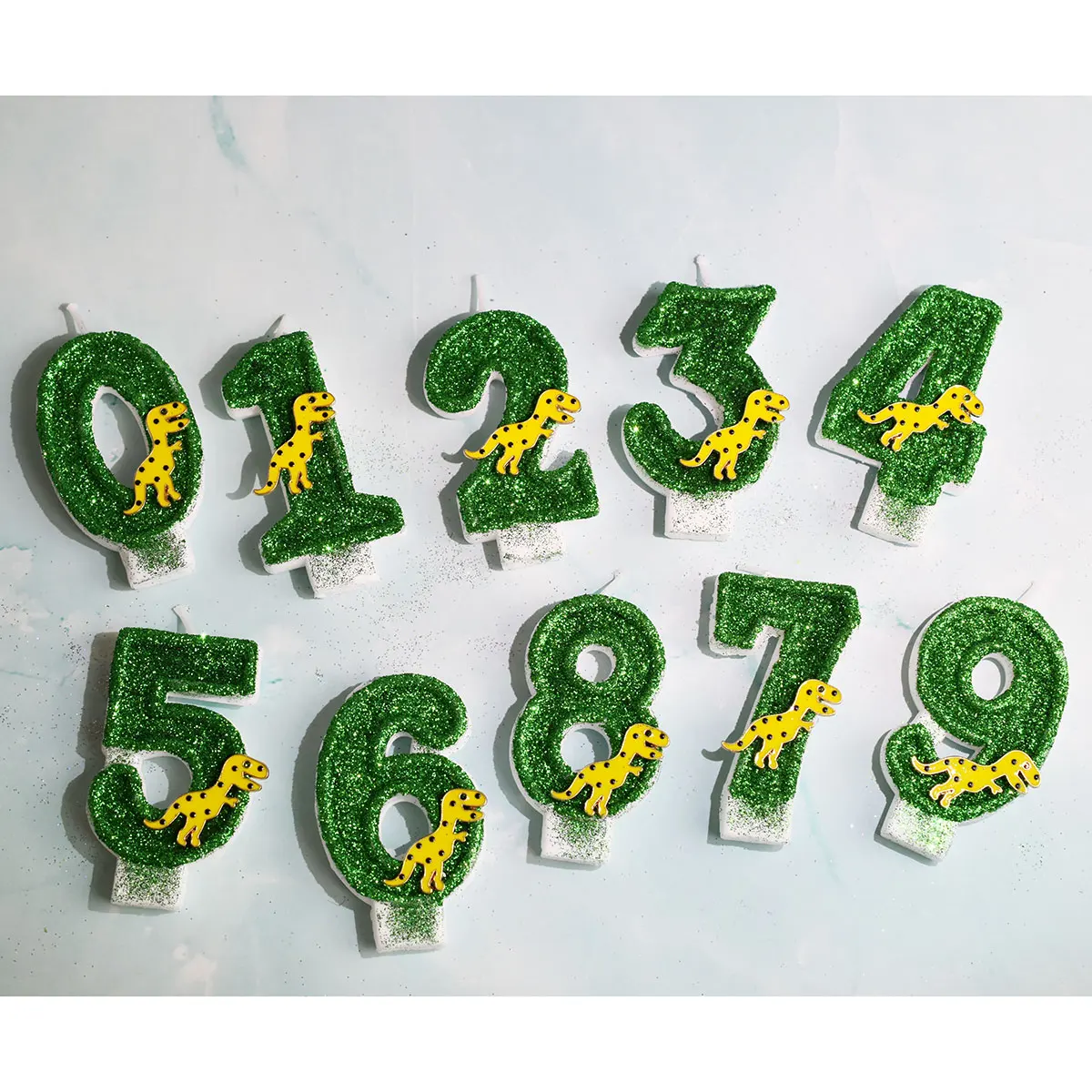 Birthday Candle Cake Topper Card for Children's Day, Cute Green and Yellow, Baby Favor Gift, Dinosaur Decoration, Baking Supplie