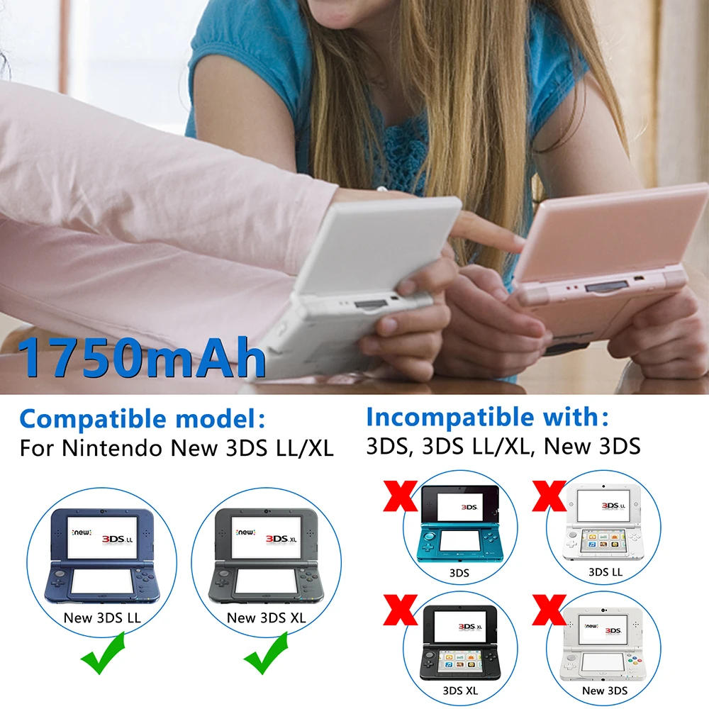 OSTENT Bateria de Lítio Recarregável para Nintendo, Bateria De Substituição Do Console, Novo 3DS LL, XL, 1750mAh, 3.7V