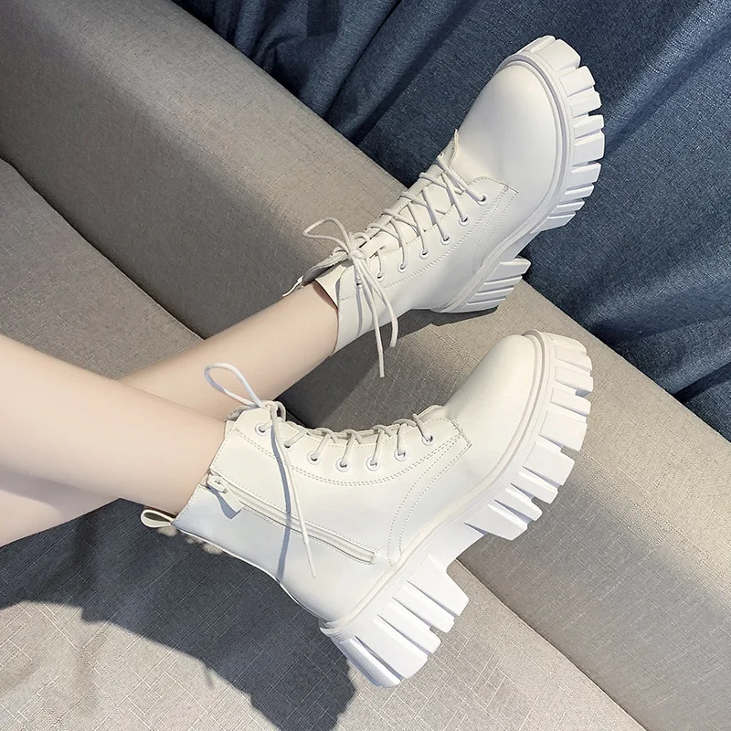 Europe Fashion Platform Women's Boots 2022 Autumn New Mid-heel Short Motorcycle Boots Woman Thin Locomotive Boots Casual Ladies