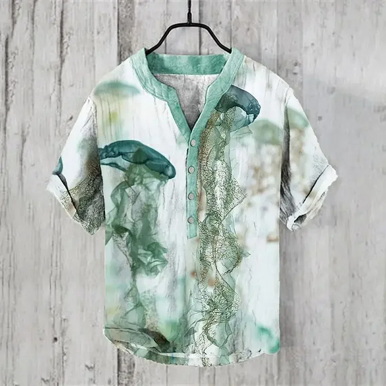 Cross border e-commerce clothing factory ethnic style Chinese character printing men's Hawaiian shirt casual short sleeved 5