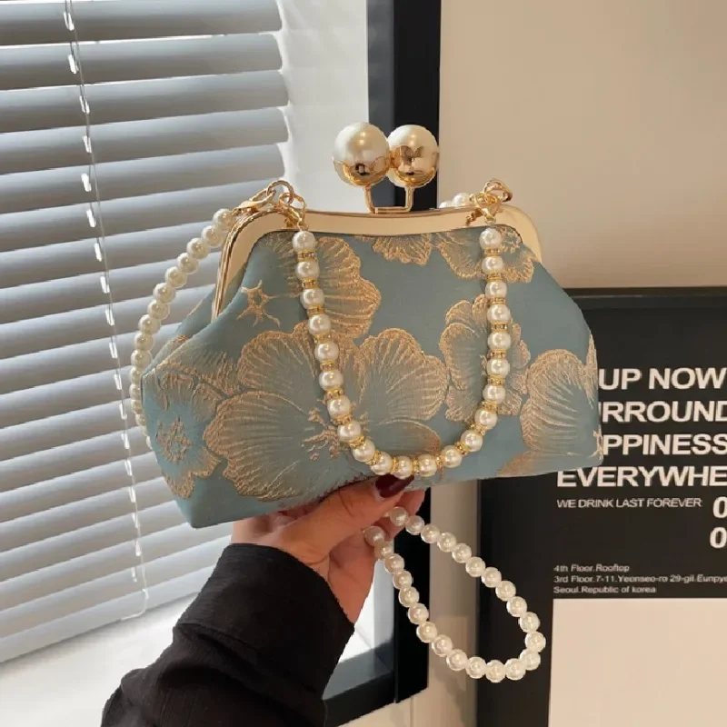 

Beading Frame Fashion Crossbody Bags Floral High Quality Pearl Sense of Luxury Grace Shoulder Bags for Women 2024 New Hot Sale