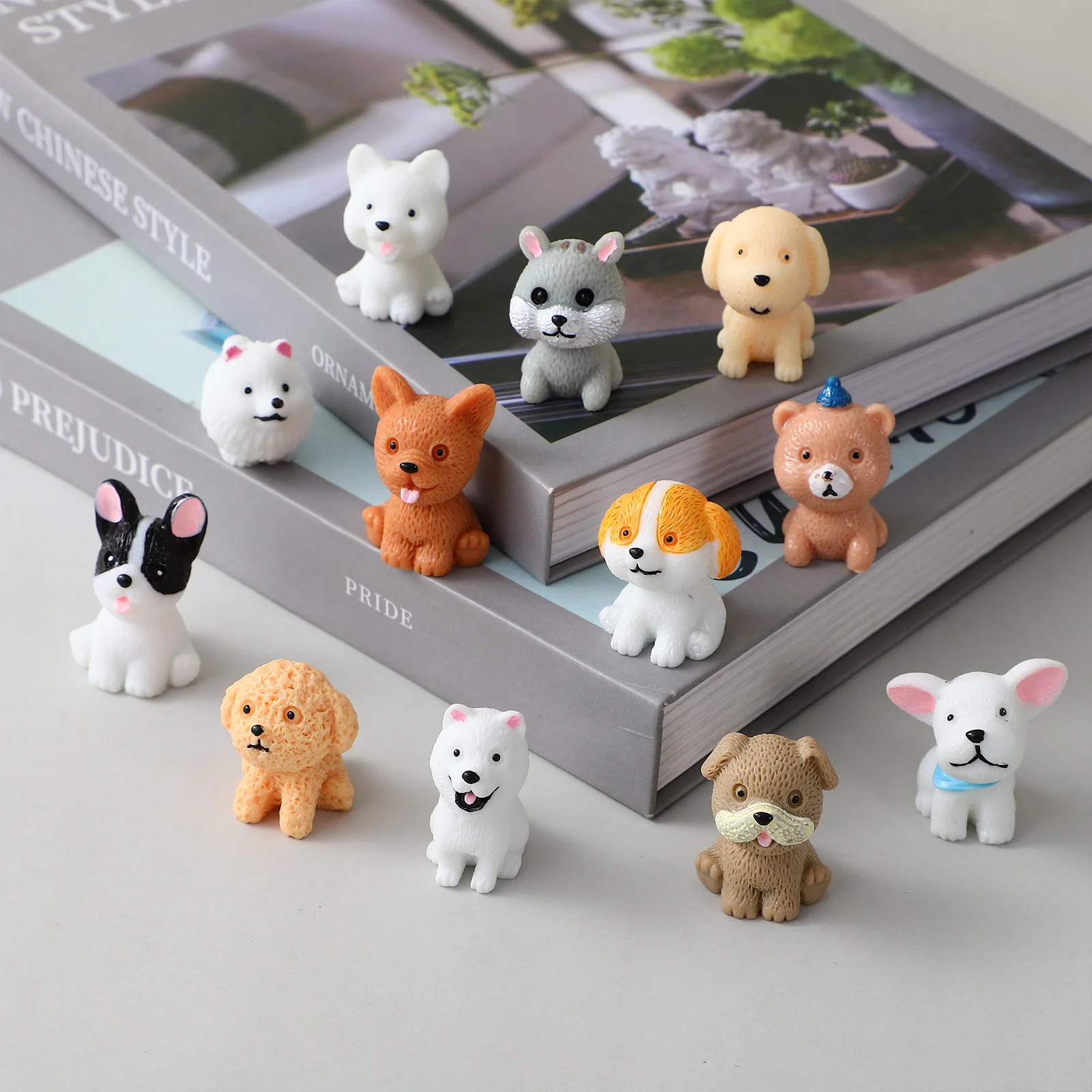 

12 Pcs Household Cartoon Puppy Ornaments Decor Animals Toys for Kids Resin Figurines Home
