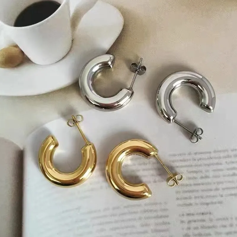 18k Gold Plated Waterproof C Shape Stud Earrings for Women Silver Color High Quality No Fading Earrings 2024 New Trend Jewelry