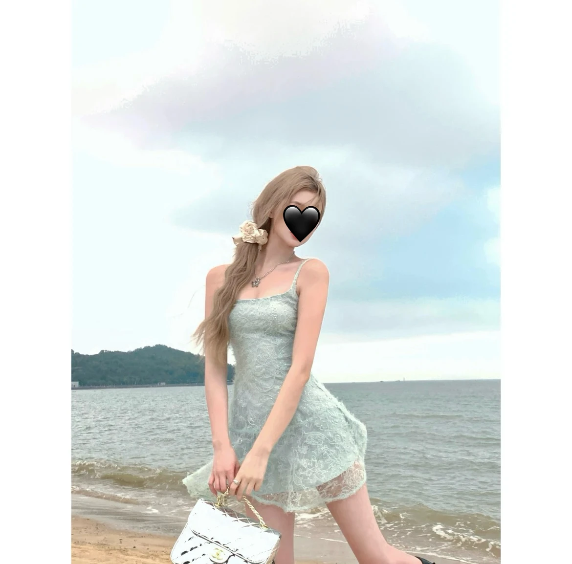 Wahjis 민트 악마 바다 산호 레이스 자수 염료 민트 그린 원피스 한푸의 색을 칠하십시오.