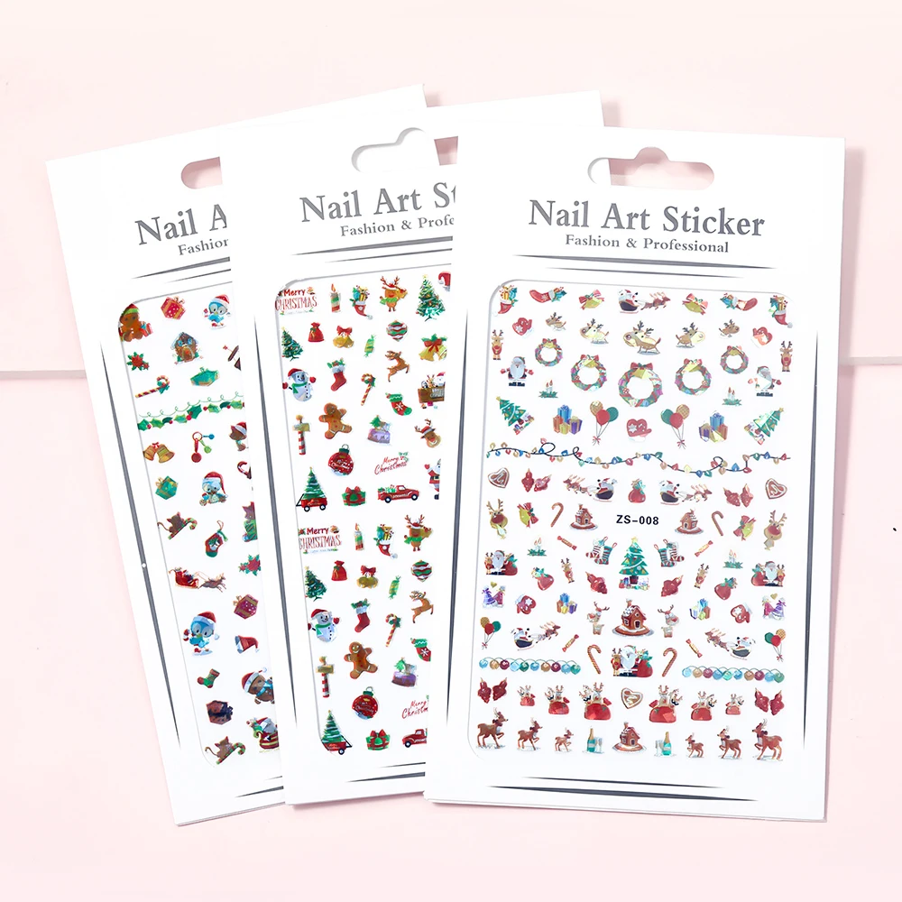 

New 3D Laser Snowflake Elk Santa Claus Christmas Nail Art Stickers Cartoon Slider Decoration DIY Nail Art Decals