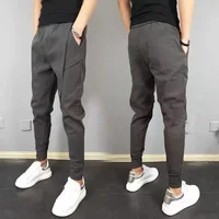 Summer New Solid Color Casual Pants Men's Korean Trendy Slims Smooths Your Silhouette Harem Waist Pants Youth Cropped Q11 2