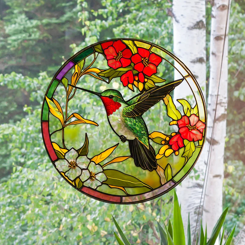 Window Glass Electrostatic Stickers Hummingbird Butterfly Flower Window Glass Stickers Removable Anti-collision Decorative Film