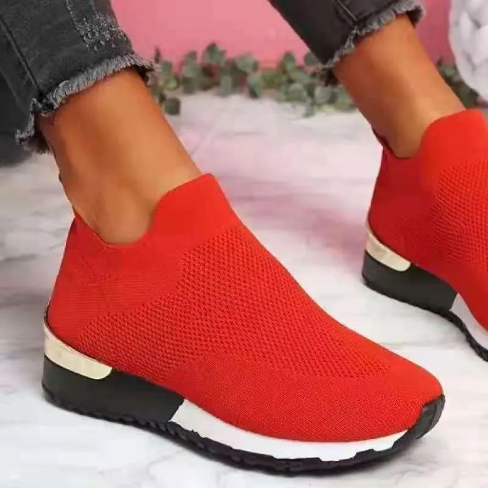 Vulcanize Shoes Sneakers Women Shoes Ladies Slip-On Knit Solid Color Sneakers for Female Sport Mesh Casual Shoes for Women2025
