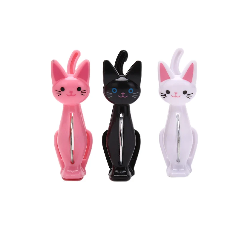 

4Pcs Cute Cats Plastic Clothes Pegs Clothespins Cartoon Beach Towel Clips Bed