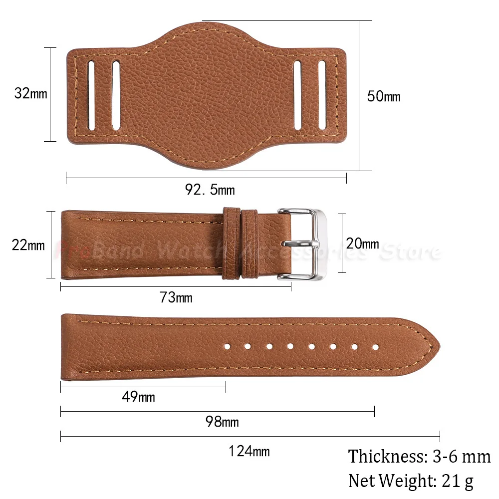 Elegant Genuine Leather Watch Straps with Retro Bund Pad in Black and Brown