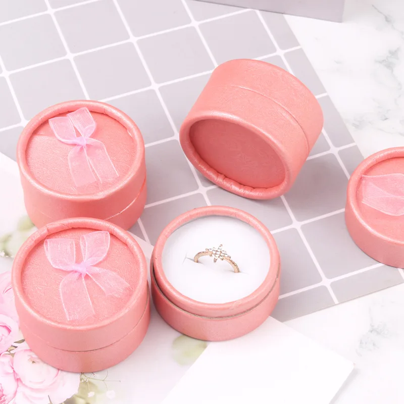 12pcs Pink New Round Paper Stud Earrings Display Box Ring Jewelry Jewelry Gift Box Storage Jewelry Box Present Box necklace box lidded displaying cylinder delicate flannel engagement ring box for present women gift earrings packaging pink