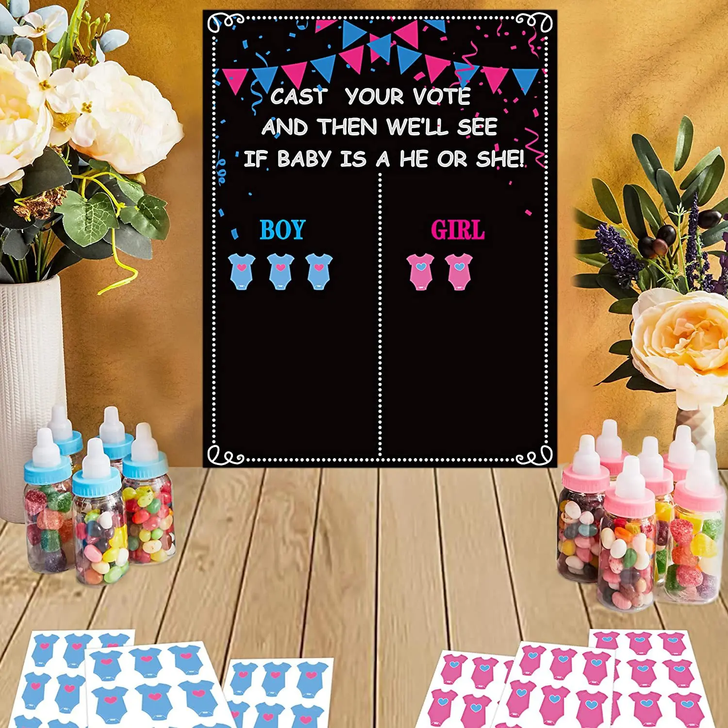 

1set Gender Reveal Voting Game He or She Poster Boy or Girl Sticker Foil Balloon Creative Party Decoration Baby Shower Supplies