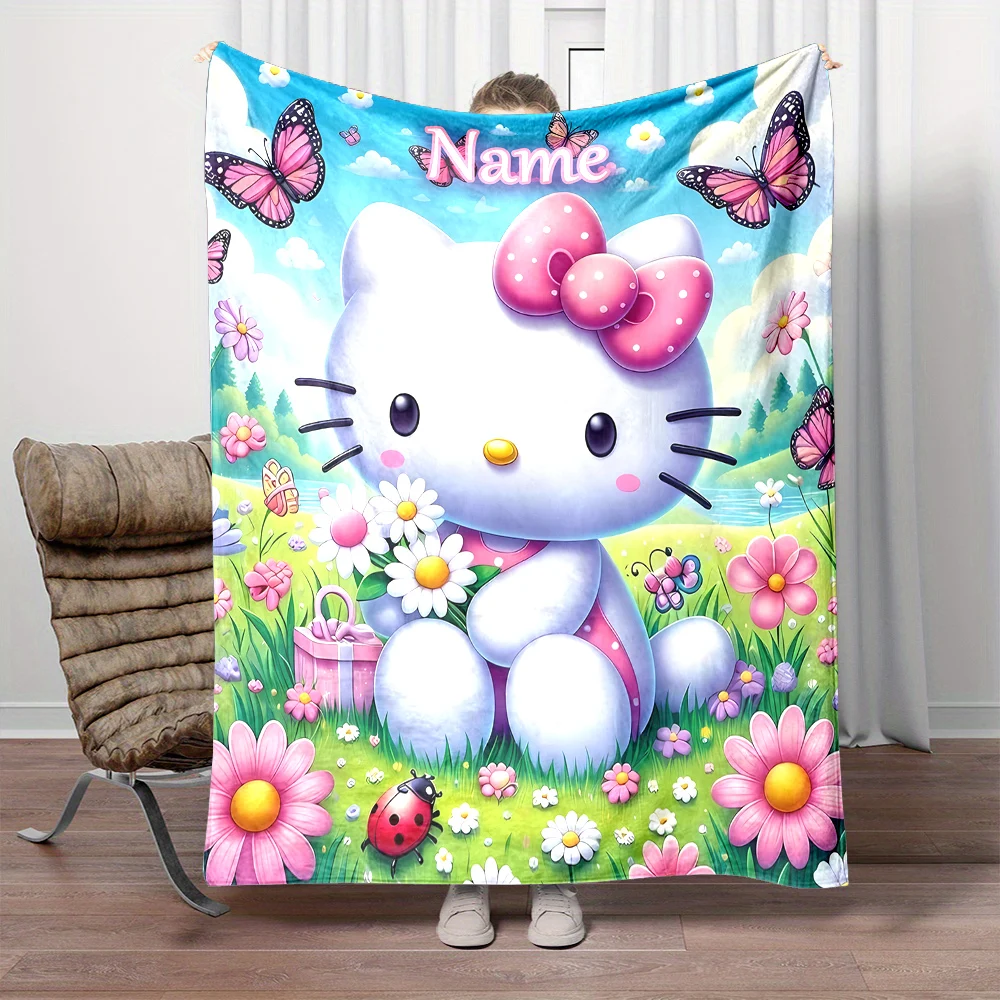 Customized Name Personalized Blanket Sanrio Hello Kitty Children Warm Soft Blankets Home Travel and Comfortable Blanket 3