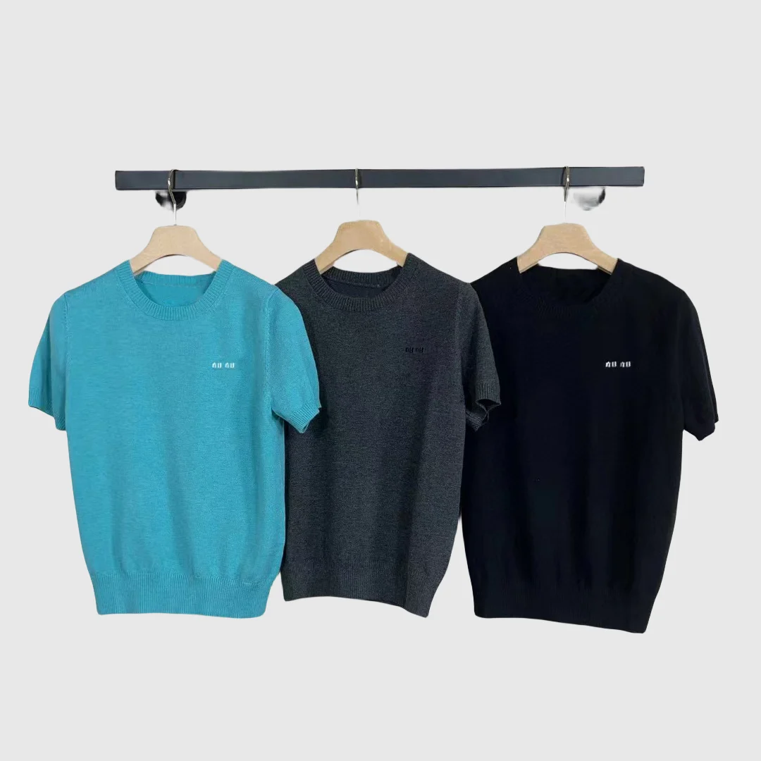 

Spring/Summer New Women's Knitted T-shirt Round Neck Top