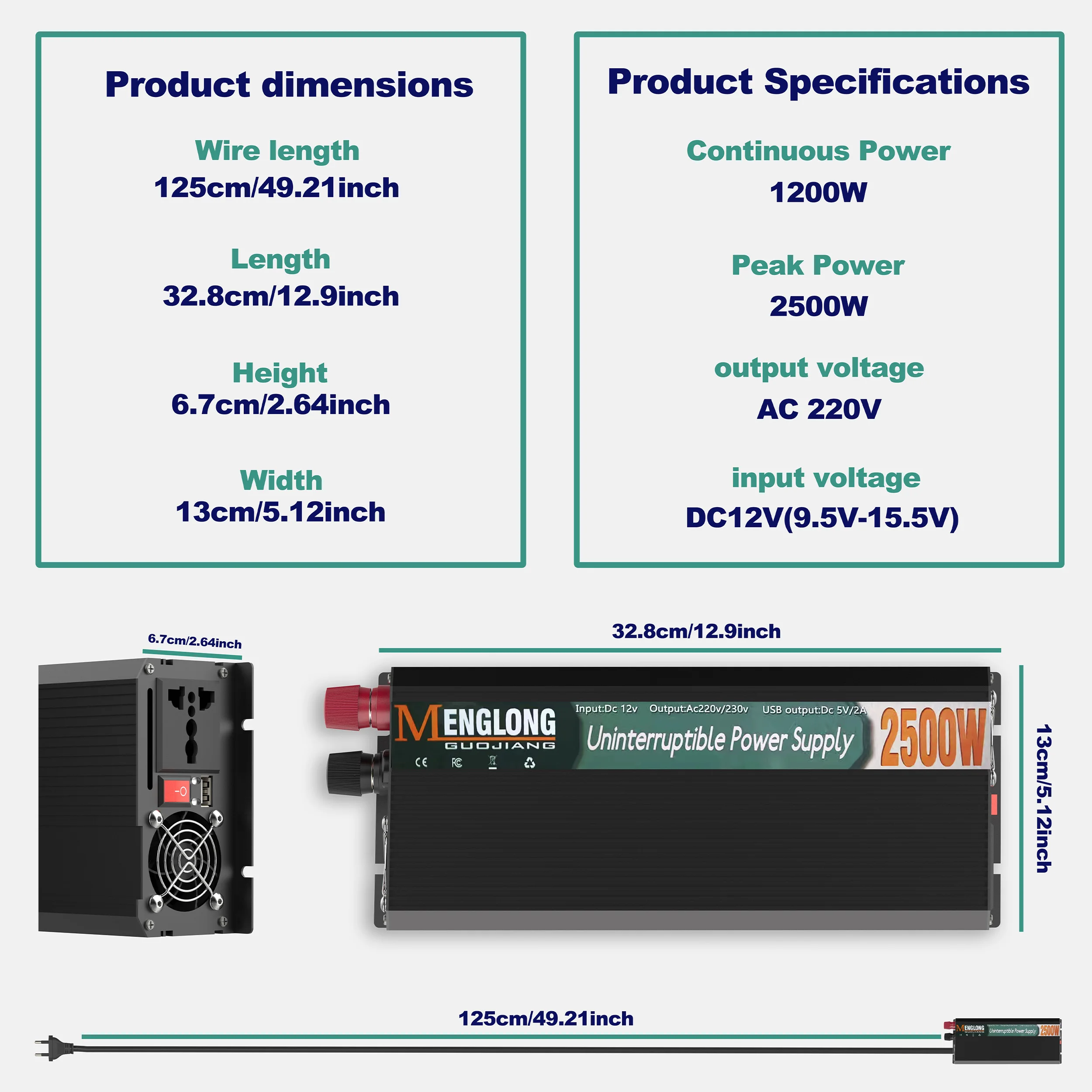 1000W 1600W 2500W UPS 인버터 충전기 12V에서 220V 230V로 변환, 20A 충전기 USB 포함, 가정용 비상 전원 공급, RV, 캠핑, 보트용