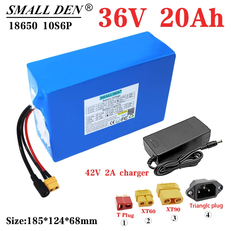 Batterie lithium 36V 20Ah 18650 10S6P + chargeur 42V, avec BMS