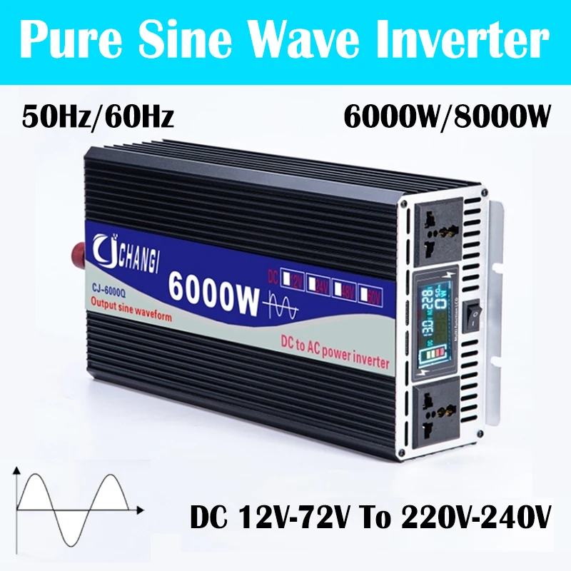 Inverter 12V 220V 3000W 4000W 6000W 8000W 12V Dc A 220V 230V Ac Convertitore Di Tensione A Onda Sinusoidale Pura Lcd Power Car Micro Inverter