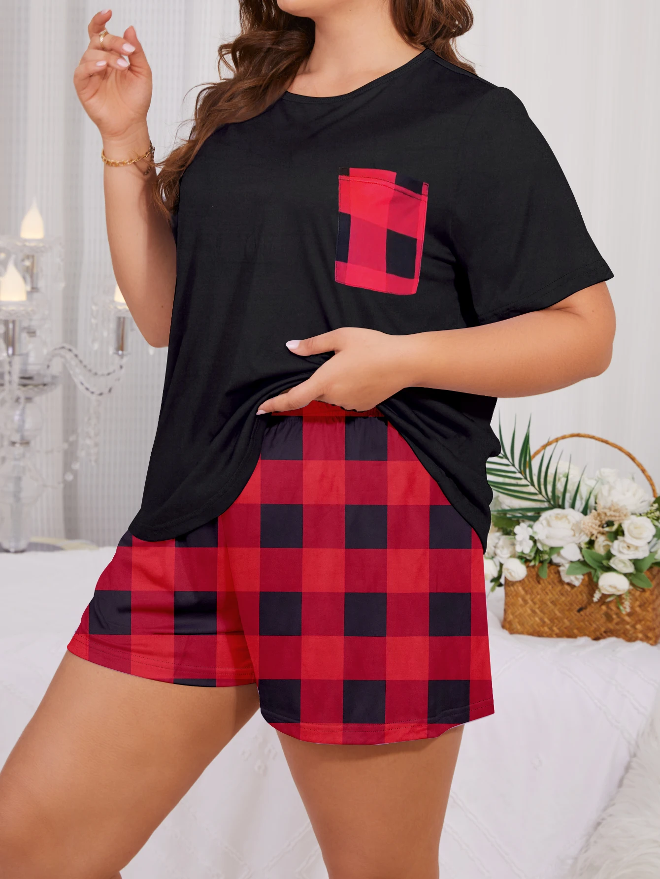 Plus size pajama set Plus size short sleeved shorts Plus size home clothing Plus size milk silk set New 2024