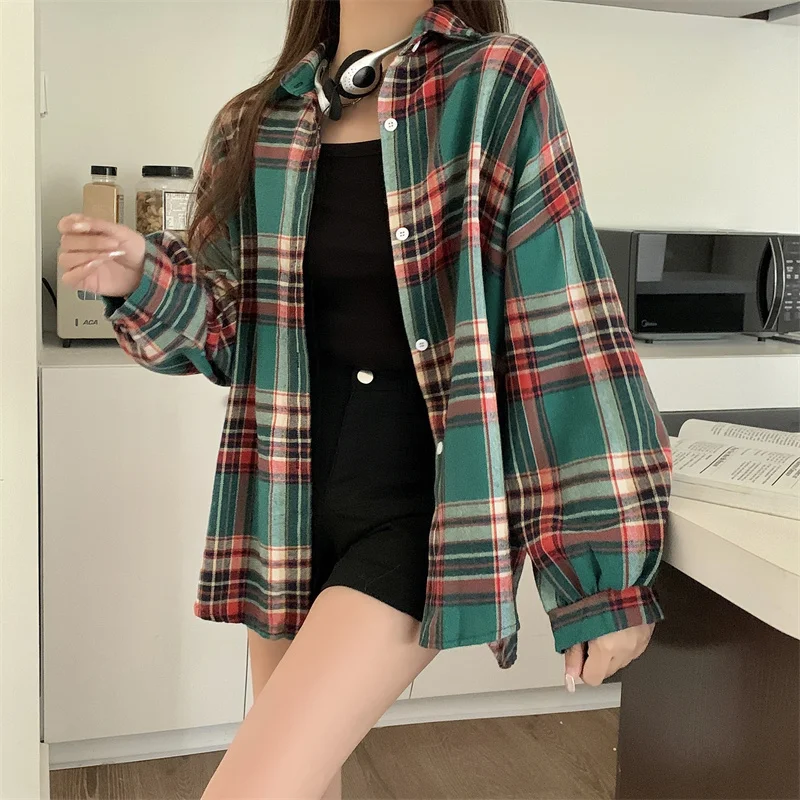 Women's Vintage Plaid Long Sleeve Shirt 5
