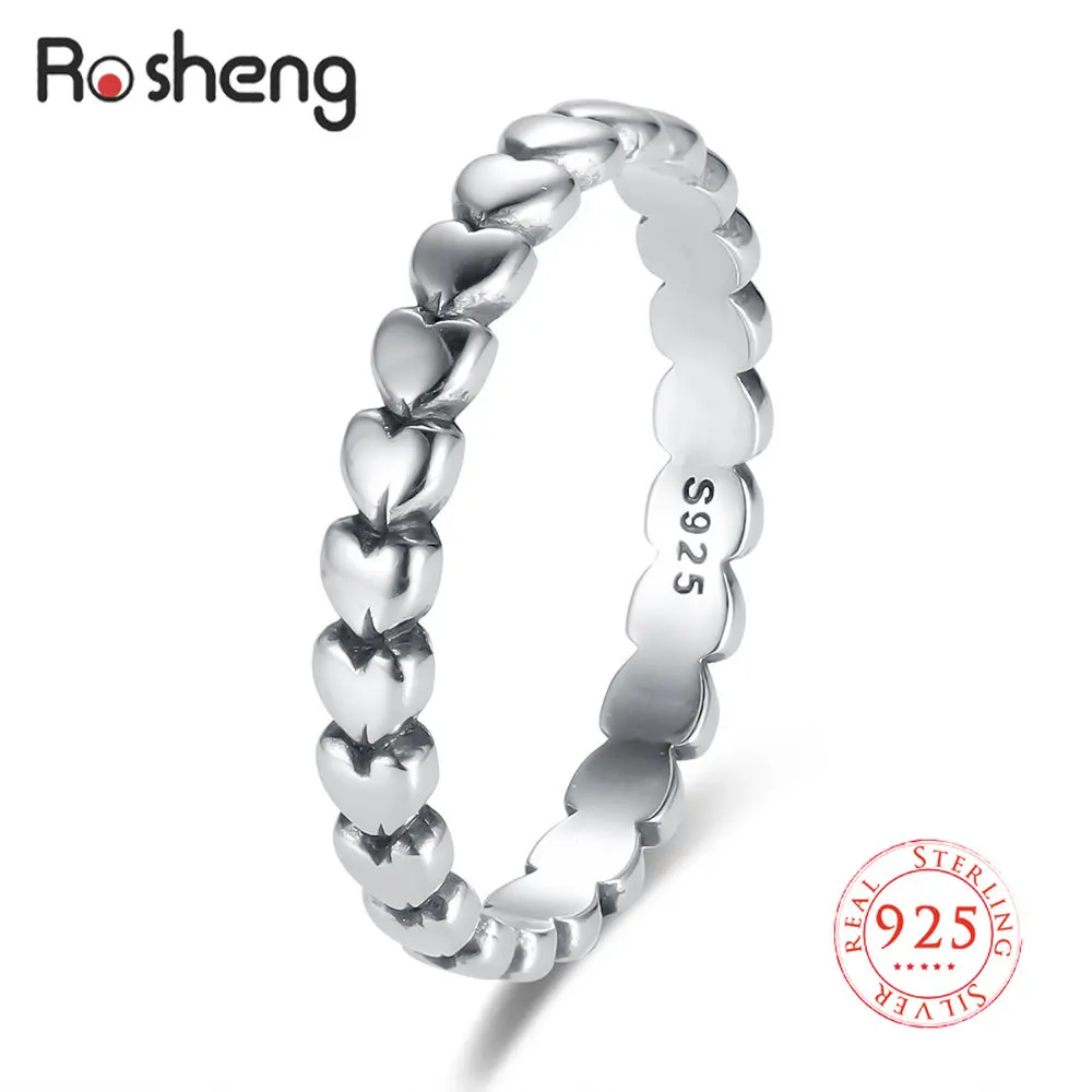 

925 Sterling Silver Heart/Star Shape Finger Ring Retro Original Jewelry Stack-able Bague Korean Jewelry for Women Gifts