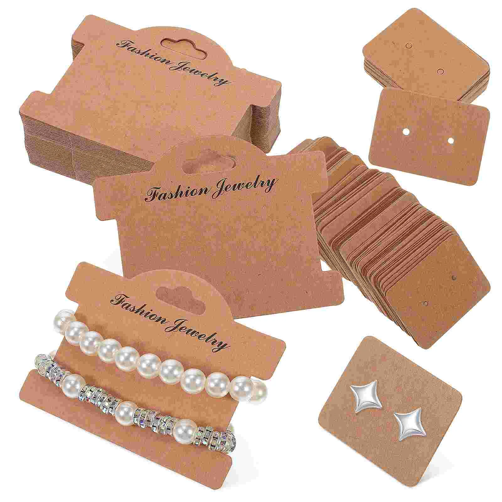 

200Pcs Bracelet Display Cards Kraft Paper Showing Tags Stud Earring Display Card Cardboard Holder