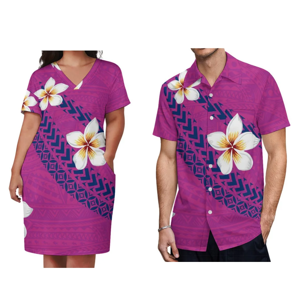 

Summer Short Sleeved Mid-Length Dress For Women Men's Casual Shirt Customized Polynesian Artist Vintage Print Couple Dress