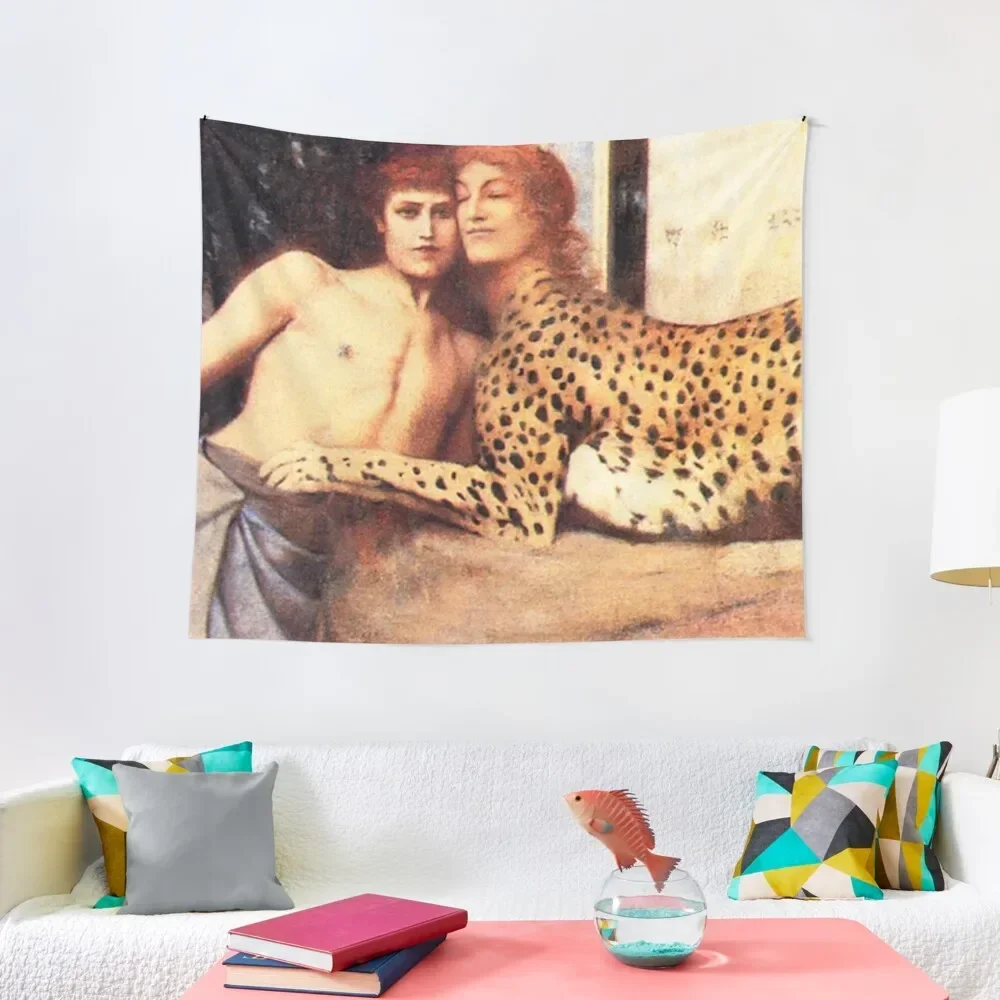 

The Caresses, 1896 by Fernand Khnopff - Sphinx Symbolism art Tapestry Wall Mural Bedrooms Decor Tapestry