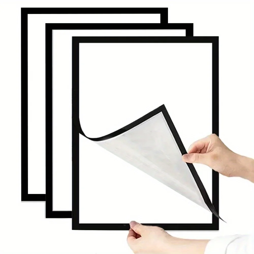 3pcs Magnetic Wall Frame, Self-Adhesive & Removable for Photos Notes, Black White Matte Minimalist Home Office Decor