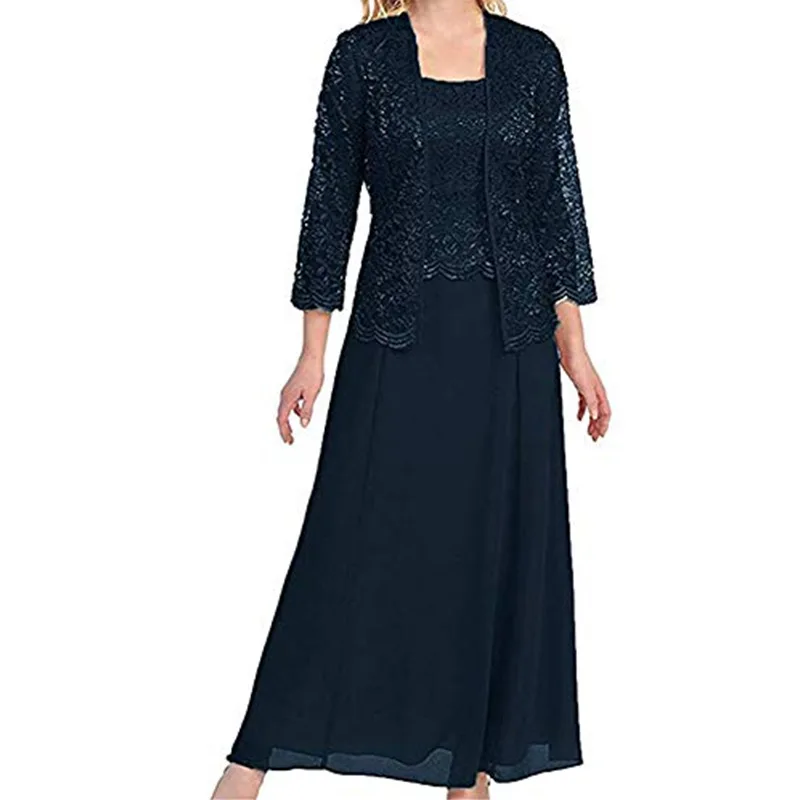Mother of The Bride Dress Womens Lace Formal Gowns with Jacket Lace Chiffon Mother Bridal Party gown Vestidos - 4
