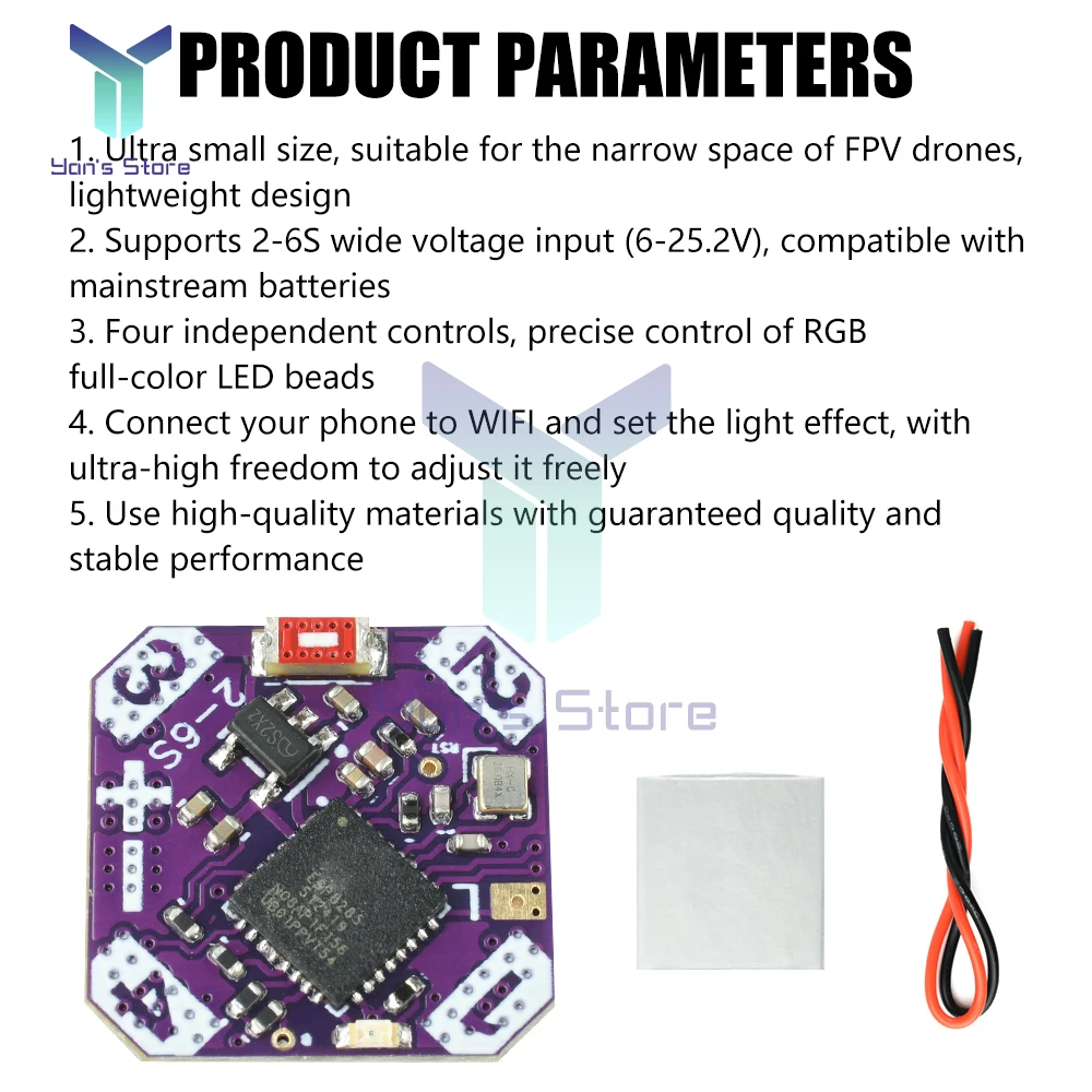 Contrôleur LED RGB 2-6S pour Drone FPV - 4 Canaux WiFi