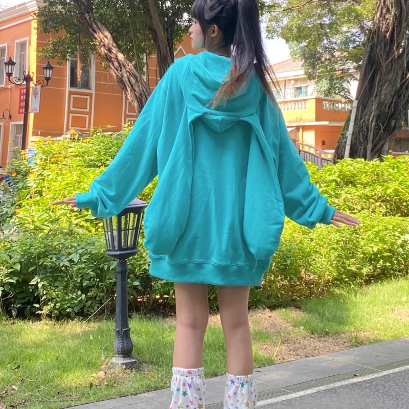 

2023 Autumn Harajuku Embroidery Hoodies Women Vintage Streetwear Hoody Zip Up Loose Sweatshirt Y2k Aesthetic Mint Green Cardigan