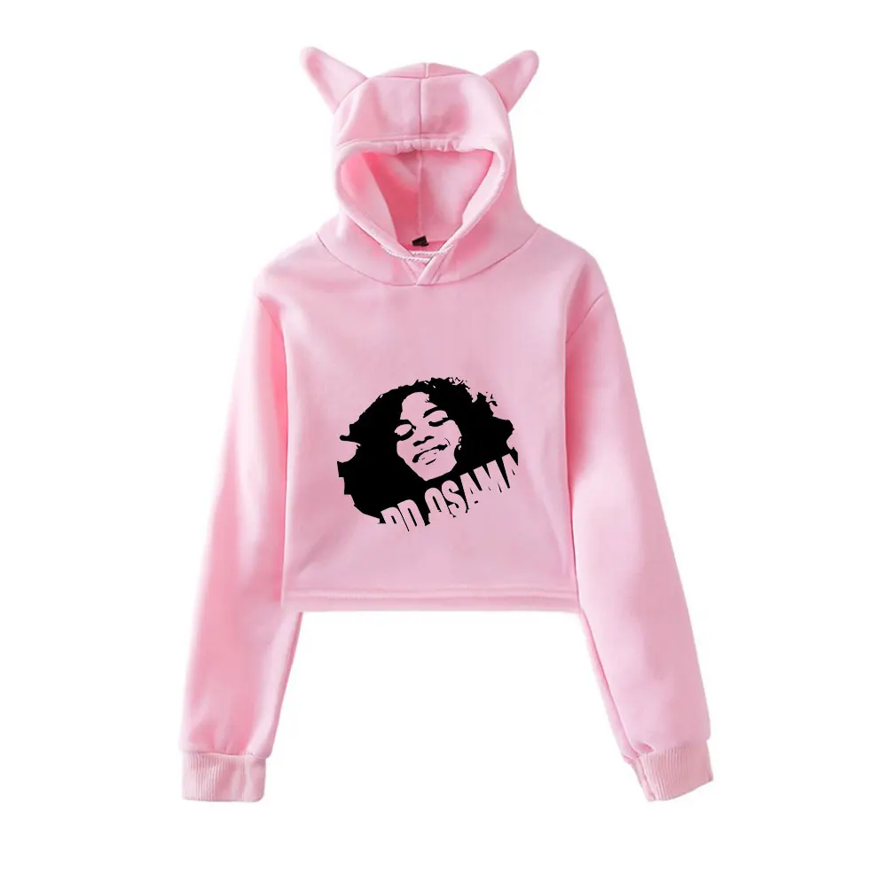 

DD Osama Cat Ear Hoodie Women Long Sleeve Cropped Sweatshirts Female Casual Streetwear Crop Tops