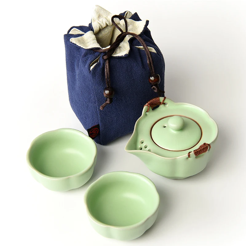 [GRANDNESS] Ruyao Tea Set Include 1 Pot 2 Cups High Quality Gaiwan Ceramic Teapot Cup Portable Travel Kung Fu Tea Set