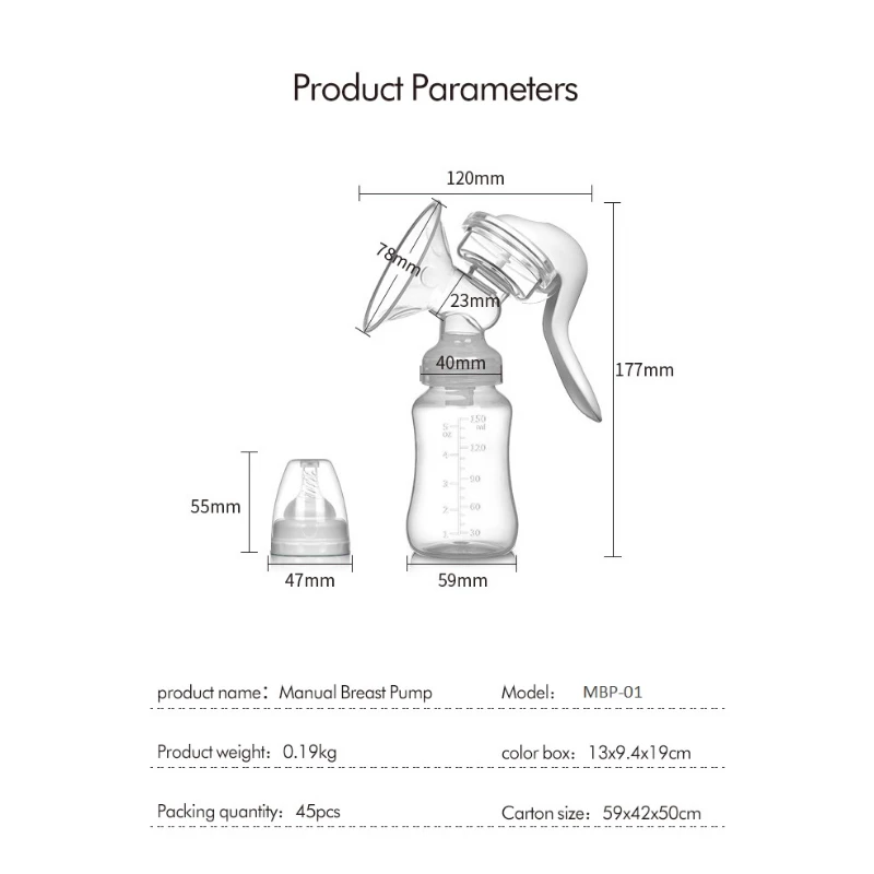 Baby Manual Breast Pump With Bottle Suction Cup Portable Adjustable Silicone Breast Milk Vacuum Pump Mother Painless