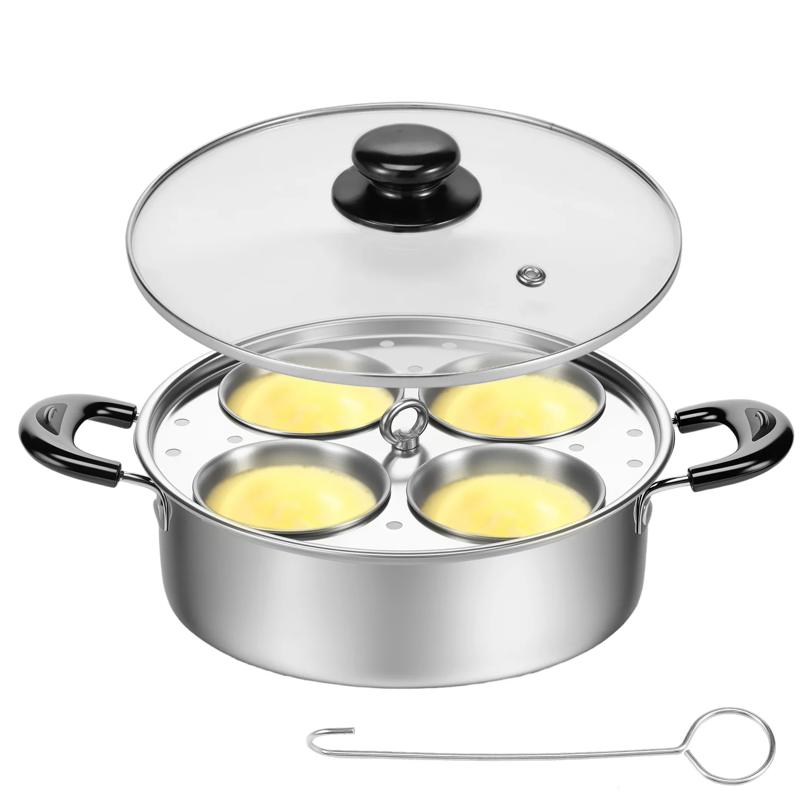 Egg Poacher Stainless Steel Double-layer Poached Egg Maker Pot 4 Cups Induction Cooktop Gas Cooktop Kitchen Cookware