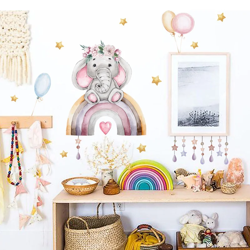 

Baby Elephant Balloon Star Cartoon Wall Sticker Living Room Children's Room Decorative Wall Sticker