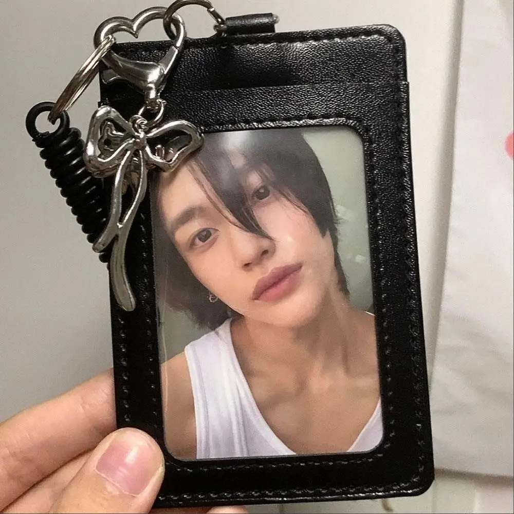 Black Leather Card Holder Student Campus Card Holder Bowknot Bag Pendant Keychain DIY INS Korean Version Cute Photocard Card Holder Credit Card Holder Photo Card Holder