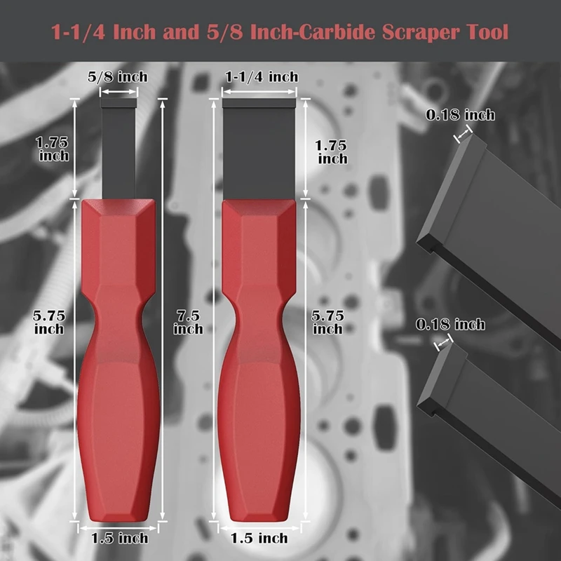 SUNFLO Carbide Scrapers Super Carbide Gasket Scrapers For Metal And Automotive 1-1/4 Inch And 5/8 Inch Set